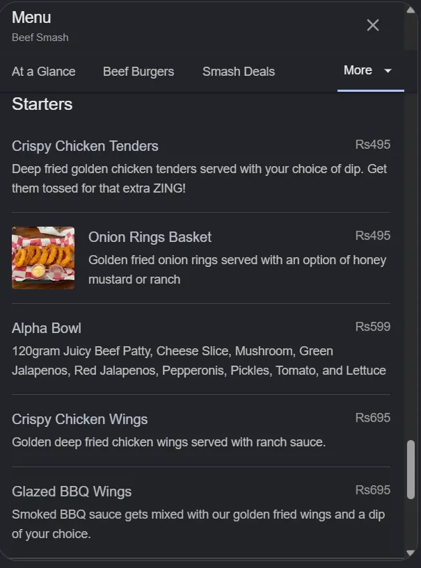 Beef Smash menu, page 8