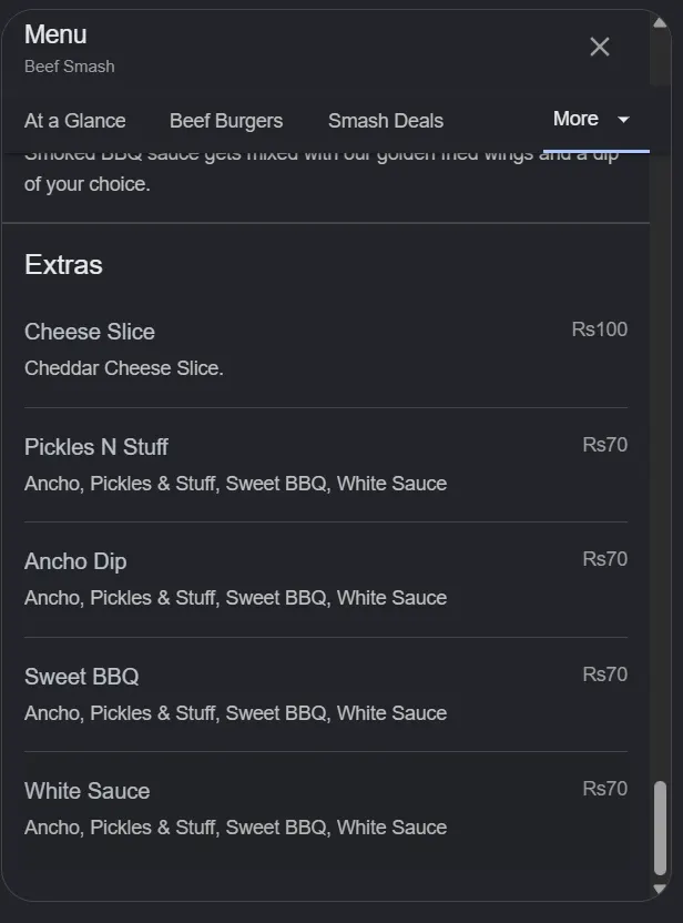 Beef Smash menu, page 9