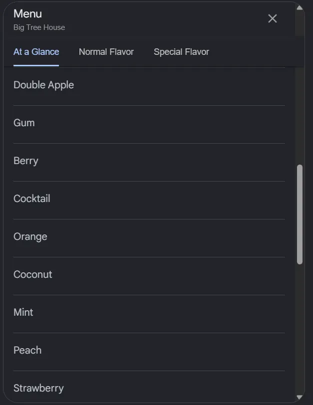 Big Tree House menu, page 2