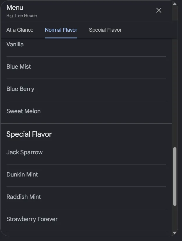 Big Tree House menu, page 3