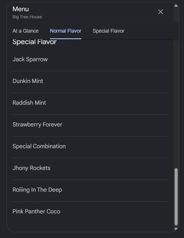 Big Tree House menu, page 4