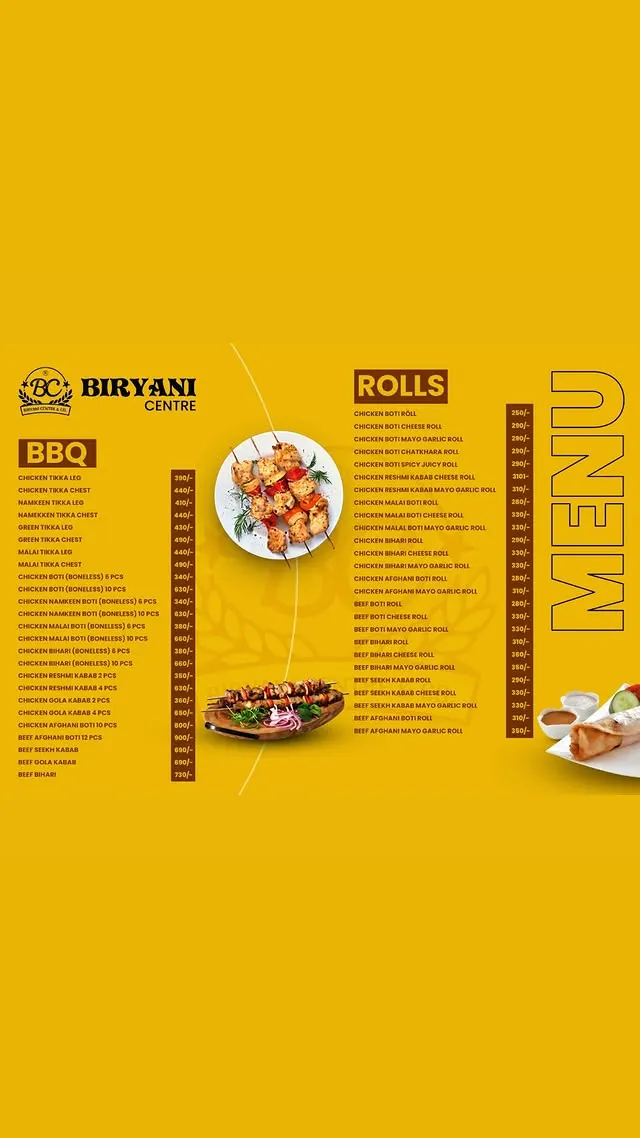 Biryani Centre menu, page 1