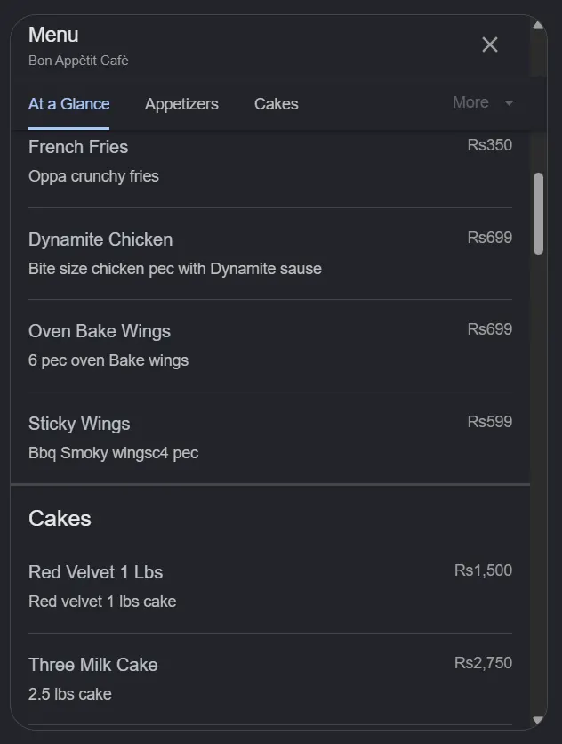 Bon Appetit Cafe menu, page 2