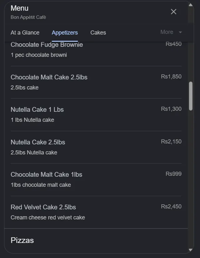Bon Appetit Cafe menu, page 3