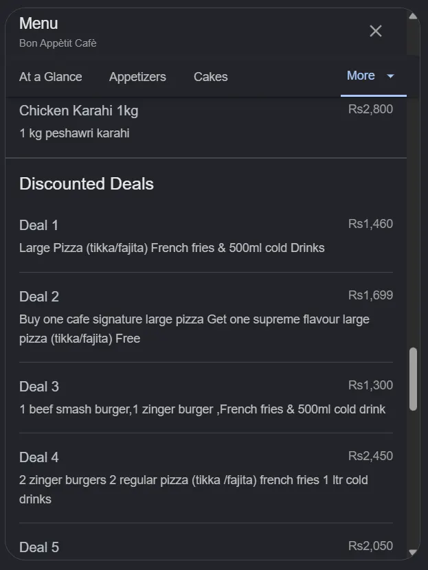 Bon Appetit Cafe menu, page 6