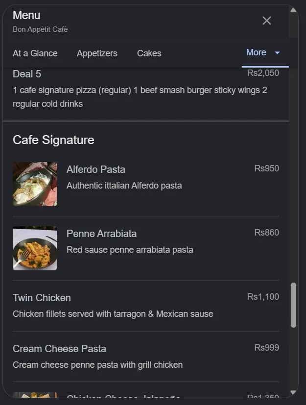 Bon Appetit Cafe menu, page 7