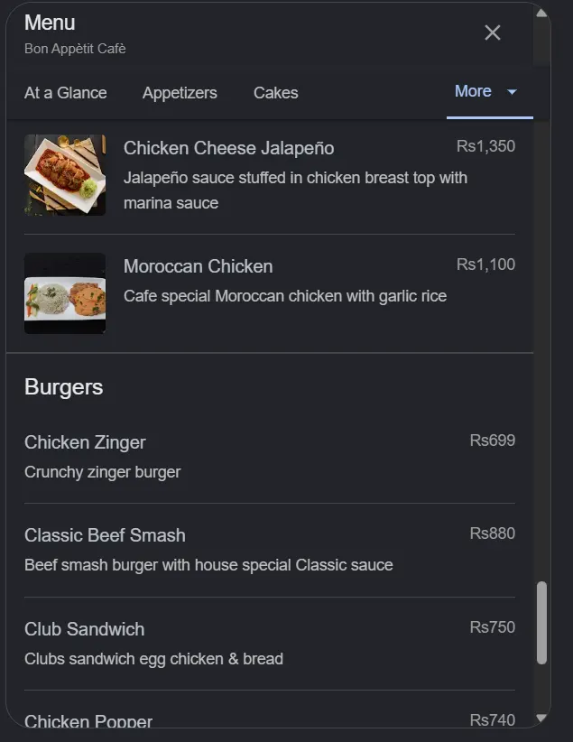 Bon Appetit Cafe menu, page 8