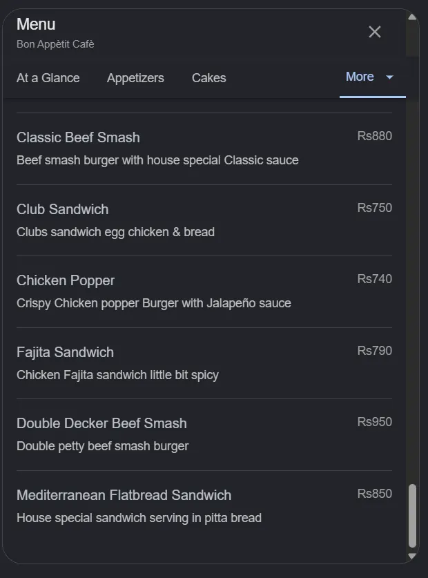Bon Appetit Cafe menu, page 9