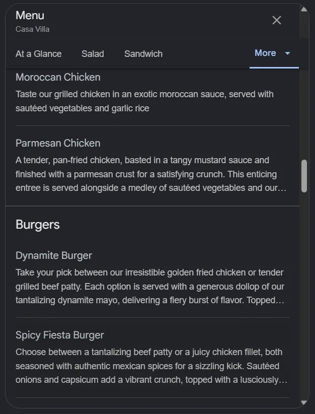 Casa Villa menu, page 5
