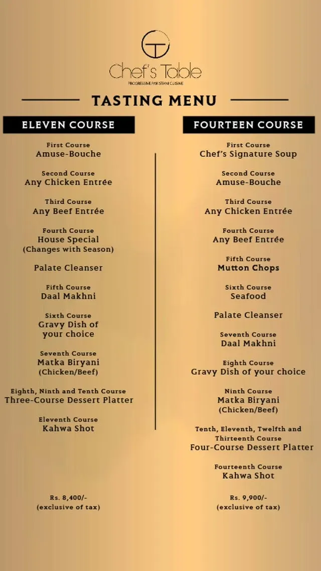 Chef's Table Pakistan menu, page 1