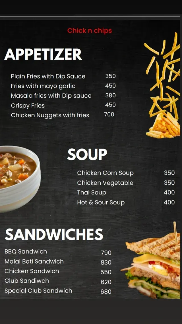 Chick-N-Chips menu, page 1