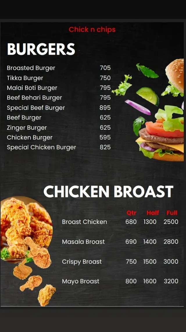 Chick-N-Chips menu, page 2