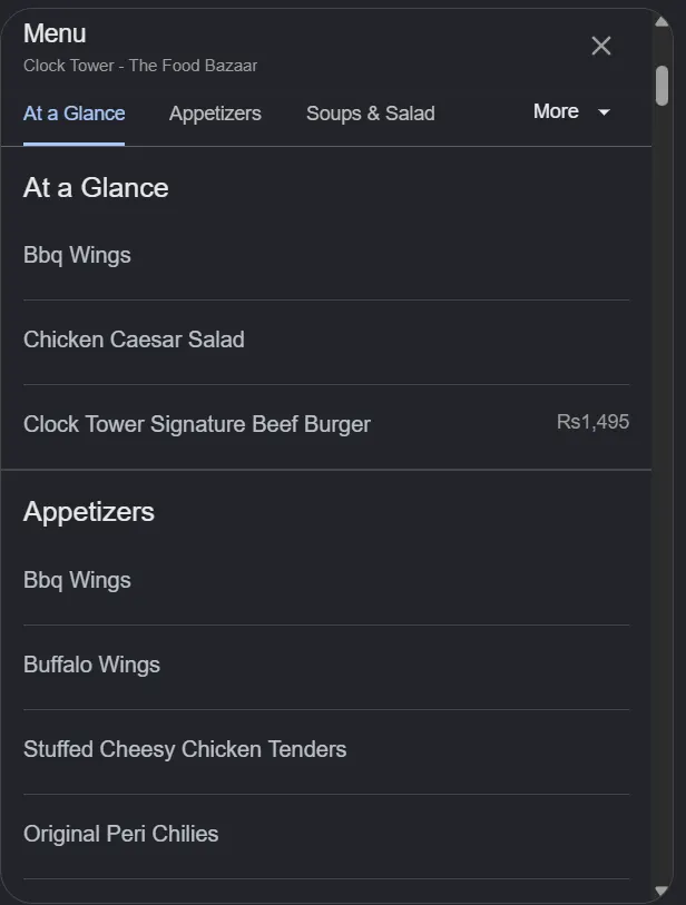 Clock Tower - The Food Bazaar menu, page 1