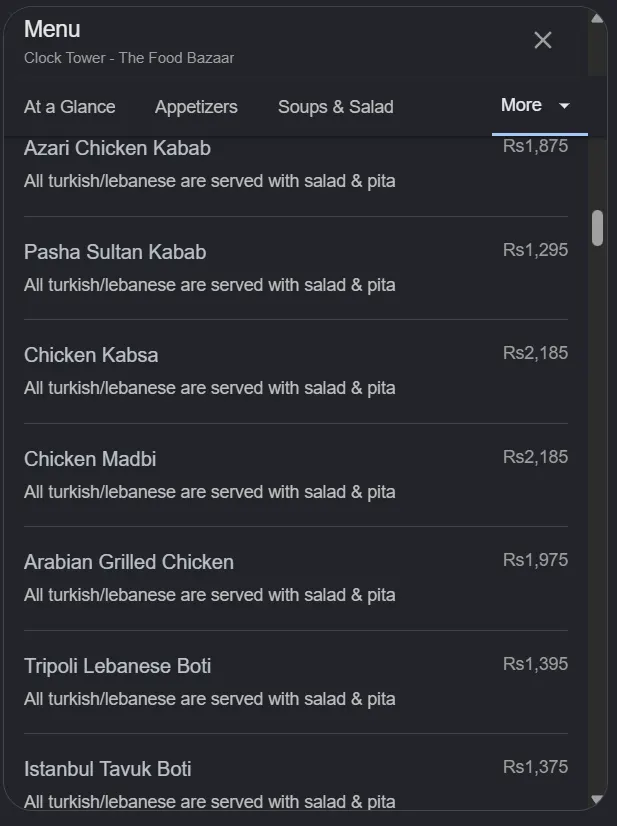 Clock Tower - The Food Bazaar menu, page 6