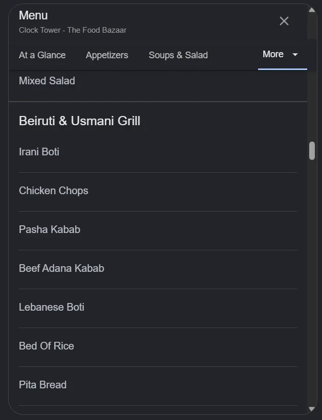 Clock Tower - The Food Bazaar menu, page 8