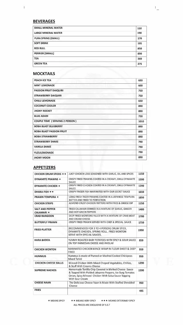 Coconut Grove menu, page 1