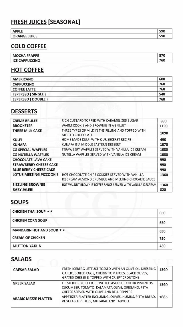 Coconut Grove menu, page 4