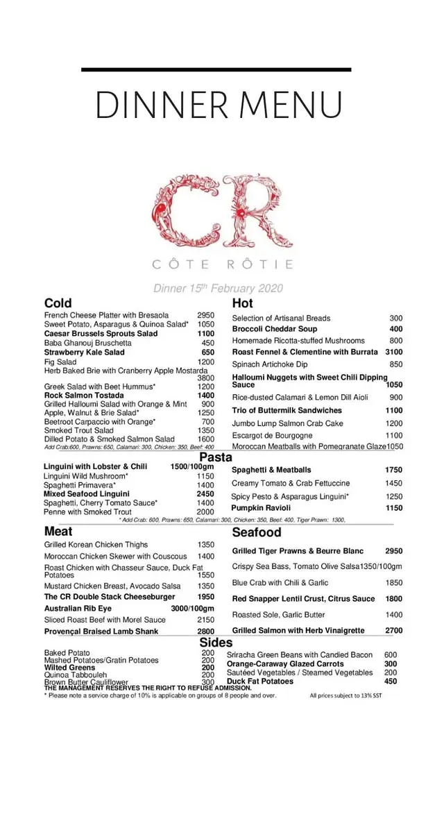Cote Rotie menu, page 2