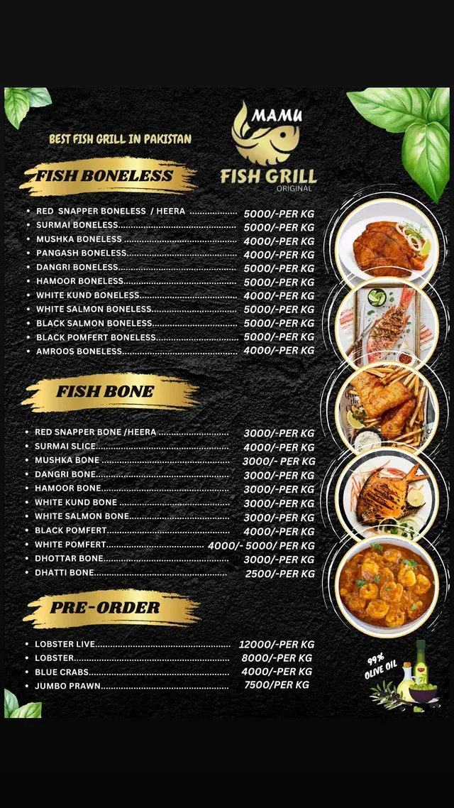 Mamu Fish Grill Original menu, page 1