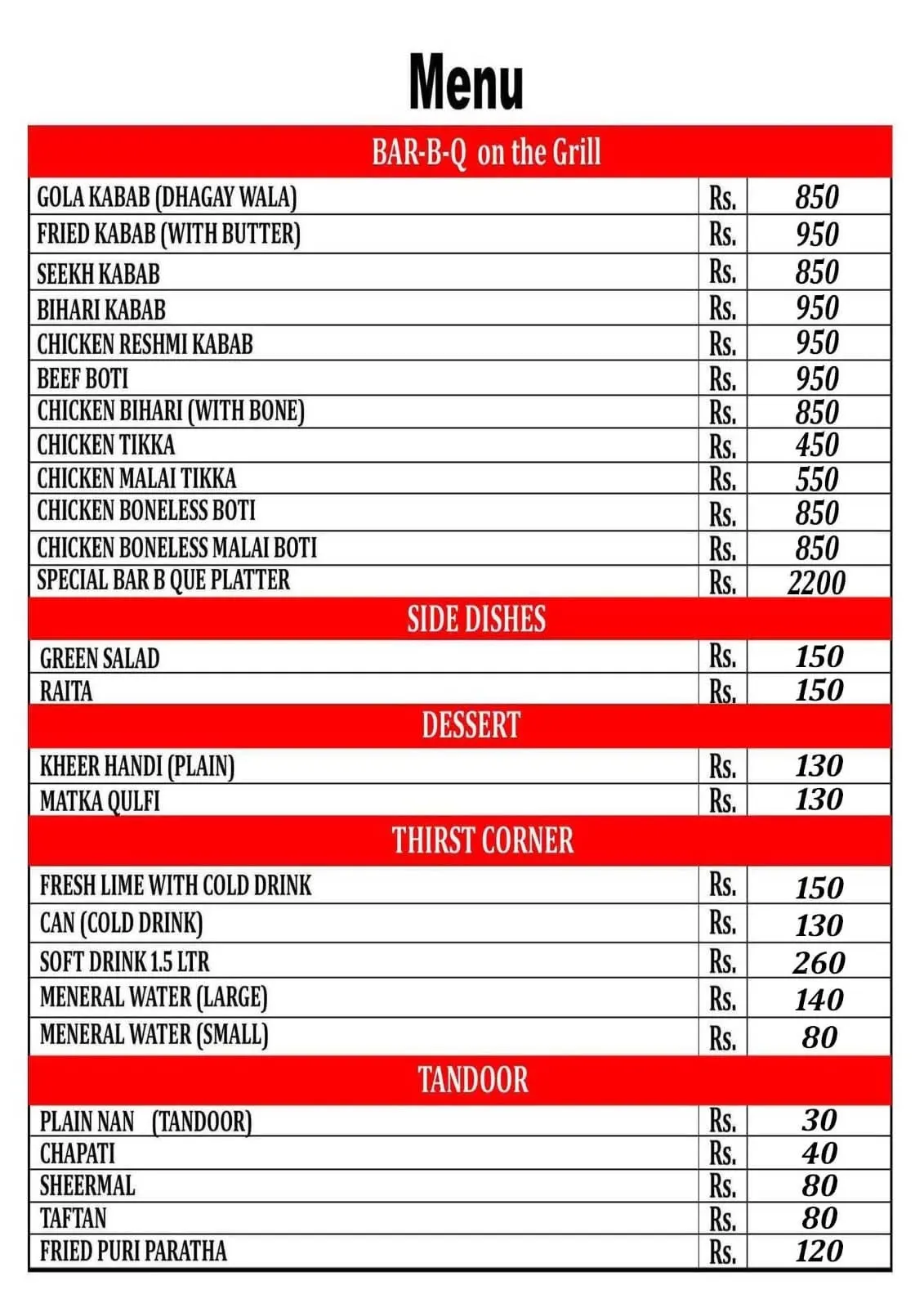 Nihari Inn menu, page 1