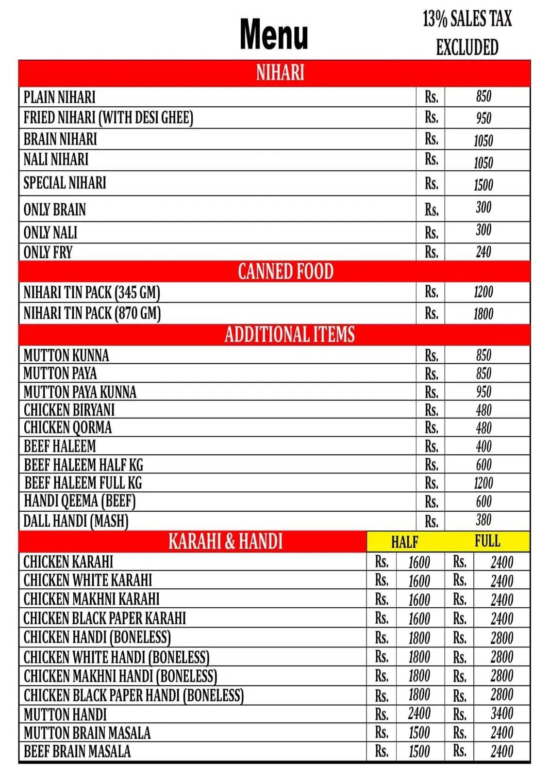 Nihari Inn menu, page 2