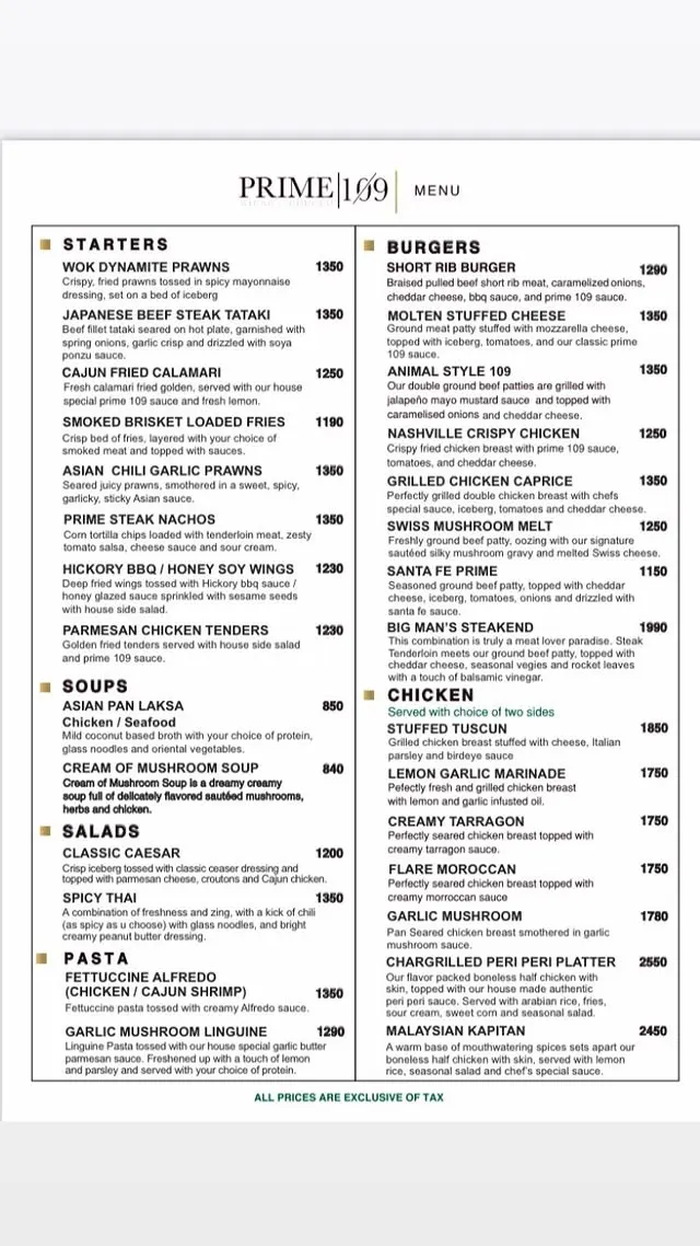Prime 109 - Steak and Chops menu, page 2