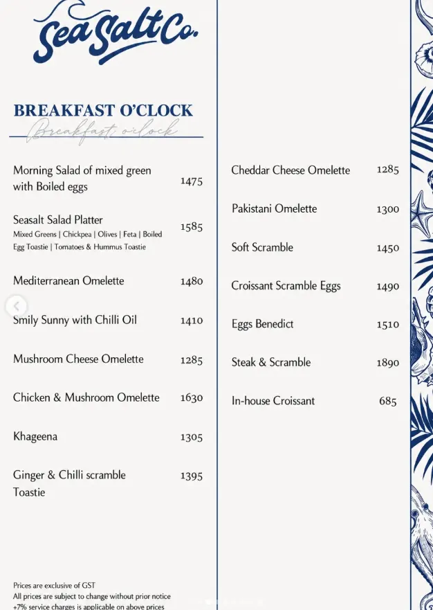 Sea Salt co menu, page 1