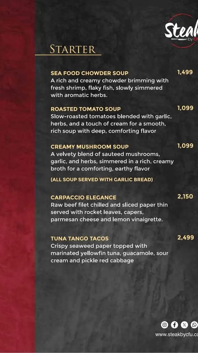 Steak By CFU menu, page 1