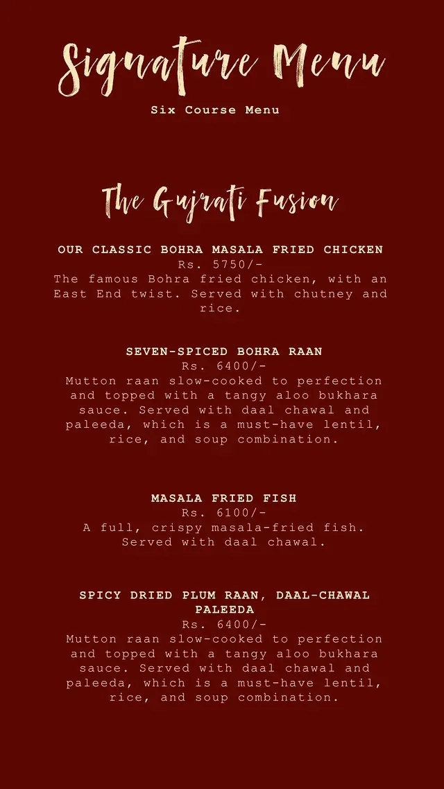 The East End menu, page 1