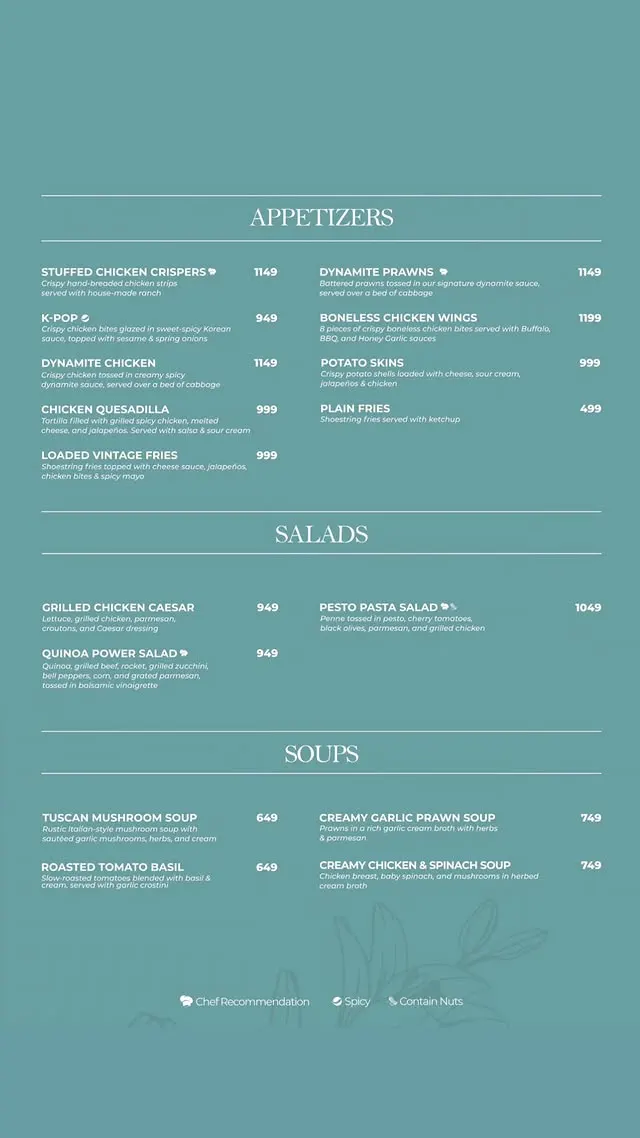 Vintage Cafe menu, page 2