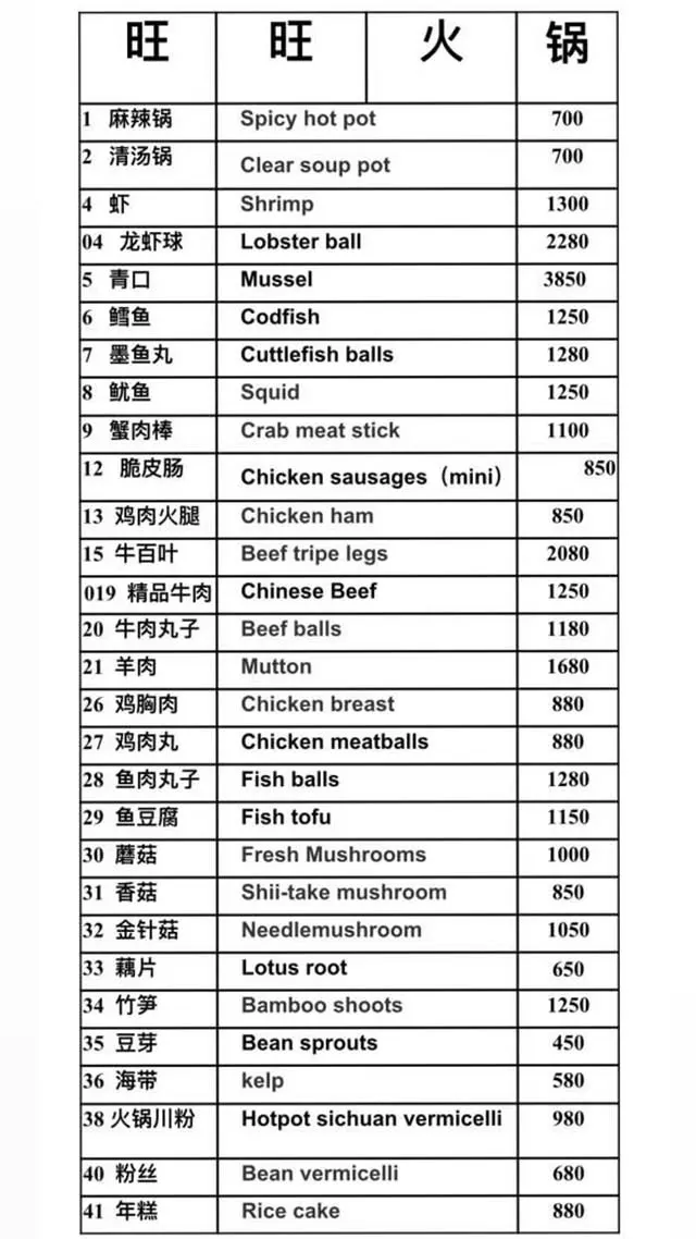 Wang Wang menu, page 1