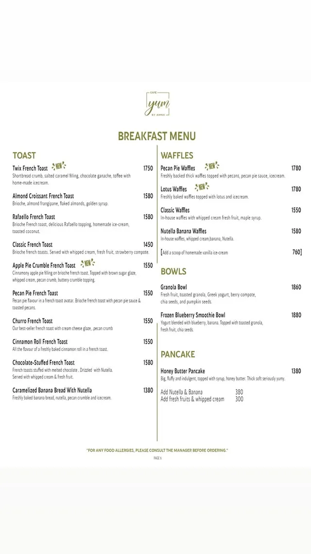 Yum by Amna Cafe menu, page 1