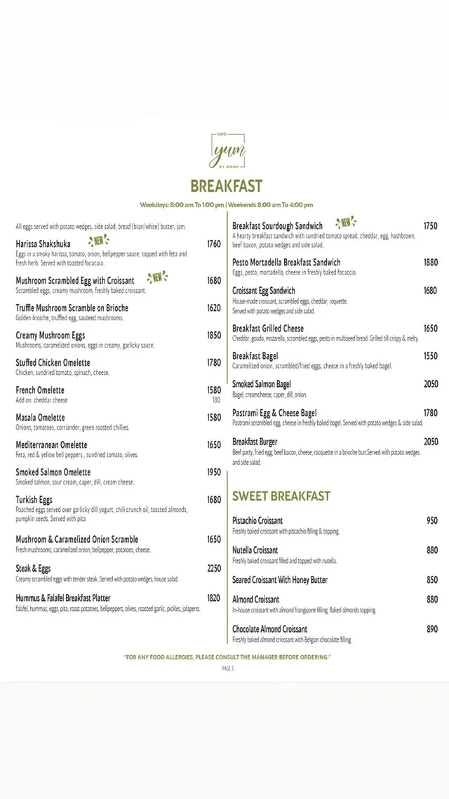 Yum by Amna Cafe menu, page 2