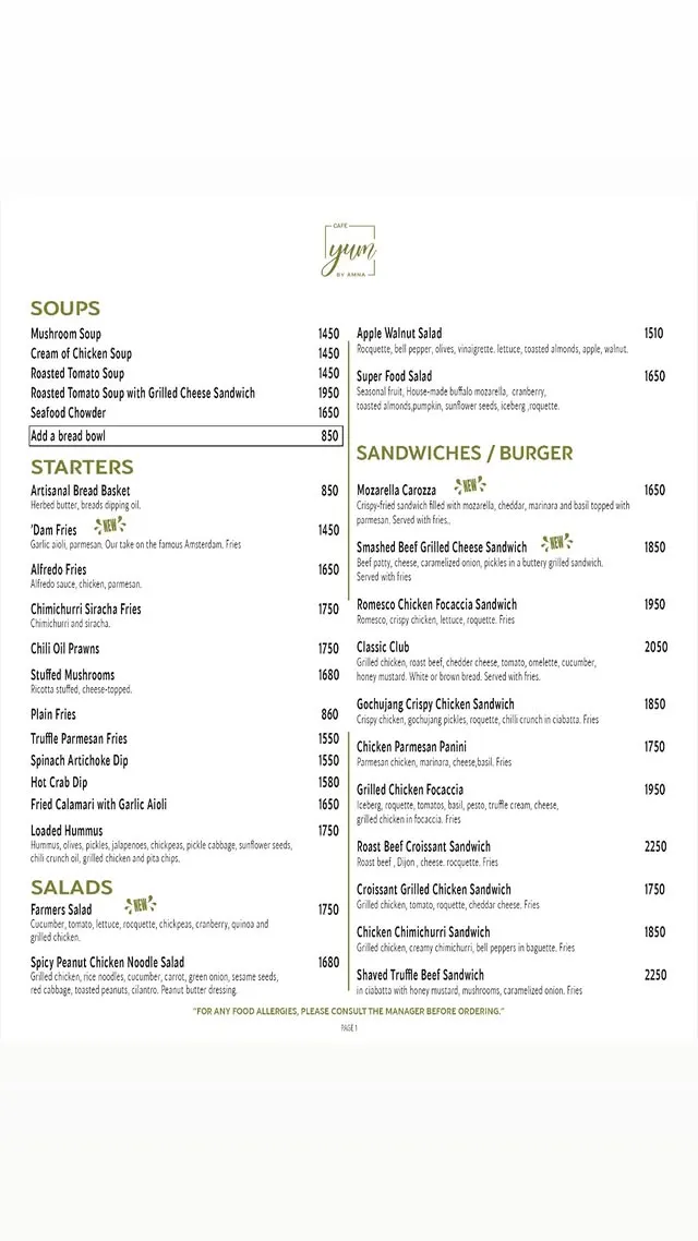 Yum by Amna Cafe menu, page 3