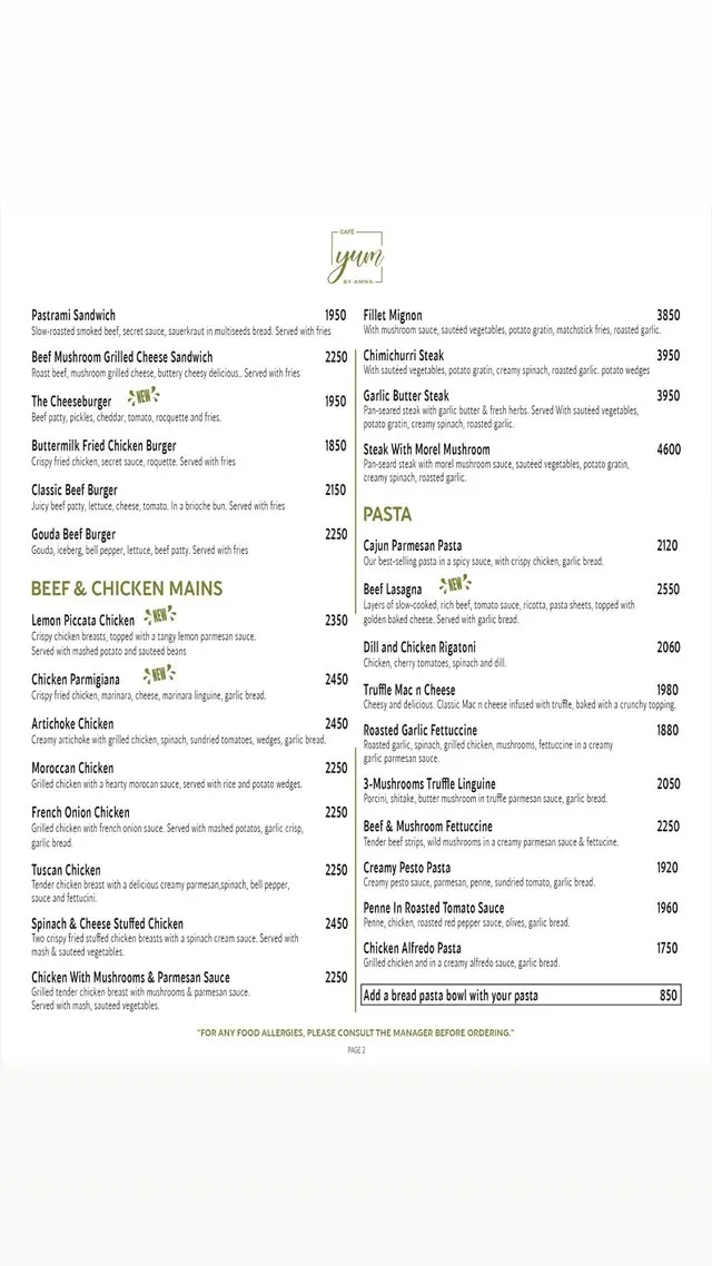Yum by Amna Cafe menu, page 4