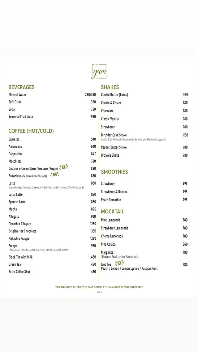 Yum by Amna Cafe menu, page 6