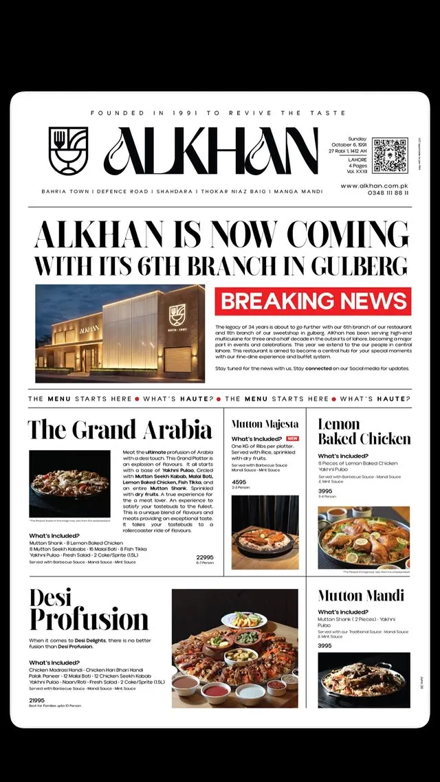 AlKhan Bahria Town menu, page 1
