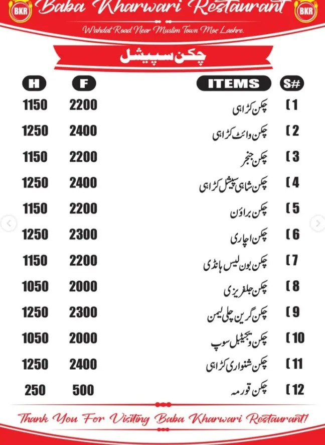 Baba Kharwari Restaurant (BKR) menu, page 1