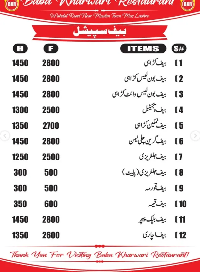 Baba Kharwari Restaurant (BKR) menu, page 3
