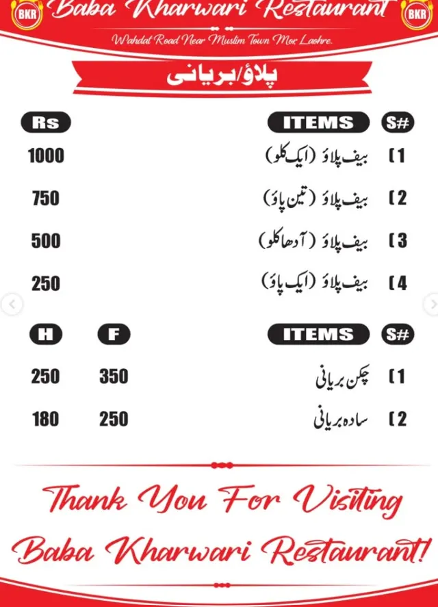 Baba Kharwari Restaurant (BKR) menu, page 6