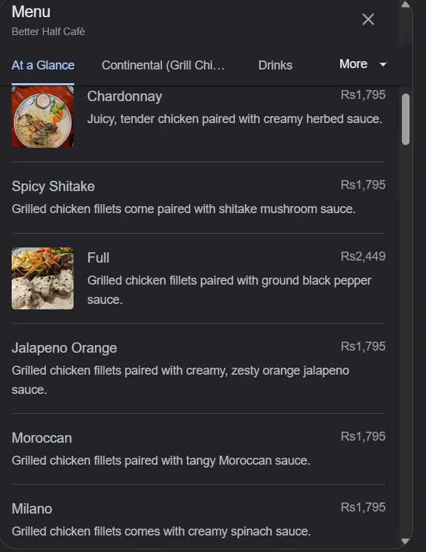 Better Half Cafe menu, page 2