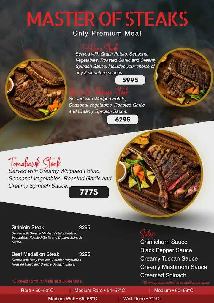 Boss Signature Dining menu, page 1