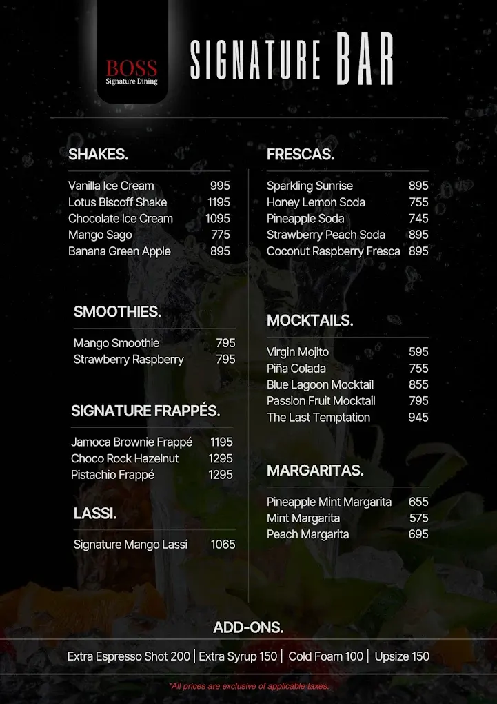 Boss Signature Dining menu, page 2