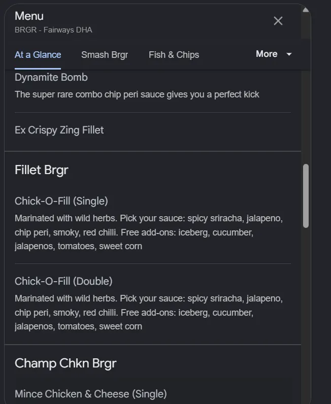 BRGR Fairways menu, page 3