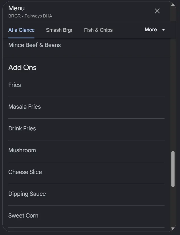 BRGR Fairways menu, page 5