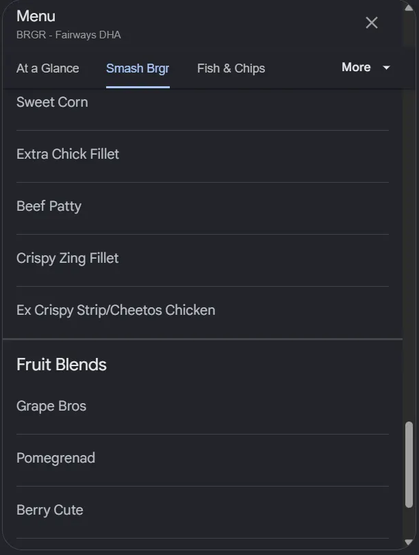 BRGR Fairways menu, page 6