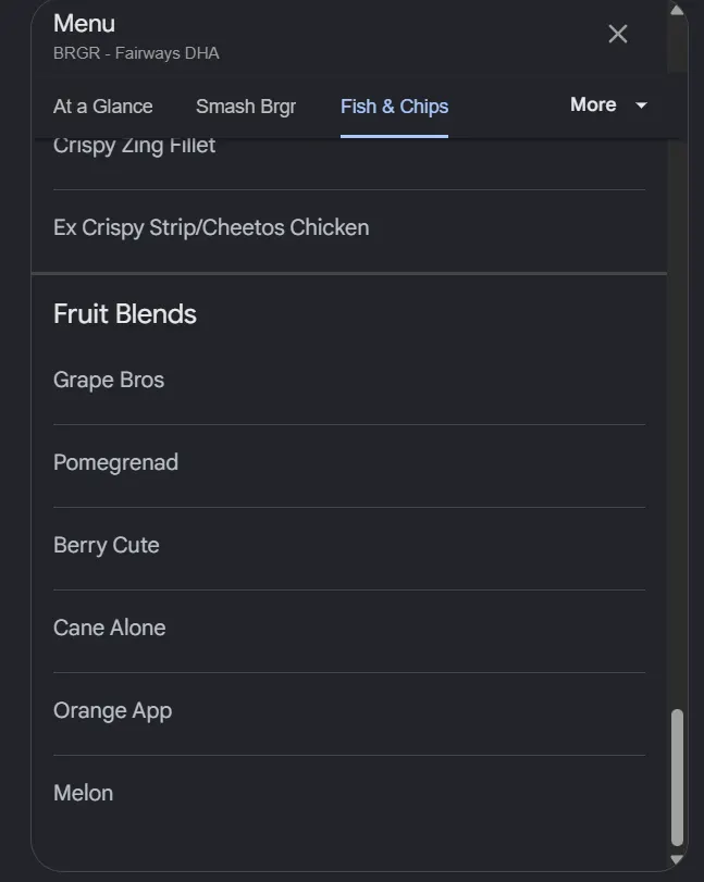 BRGR Fairways menu, page 7