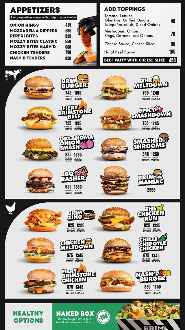 Brim Burgers Mall 1 menu, page 1