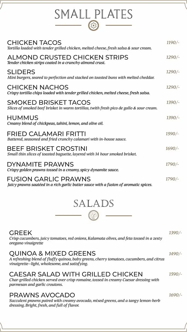 Carne Steakhouse menu, page 1