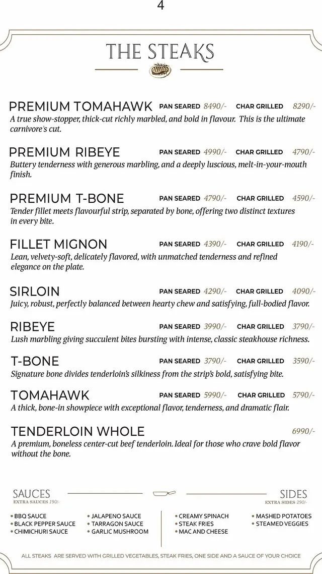 Carne Steakhouse menu, page 2
